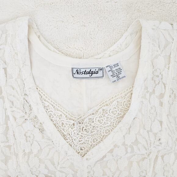 Vintage 90s White Lace Dress Bridal Coquette Angel Romantic Modest Size S - Picture 5 of 10